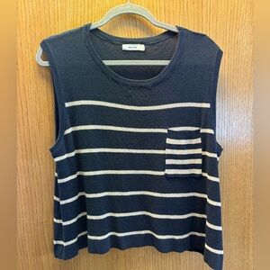 Mod Ref Navy and Beige Striped Tank Top